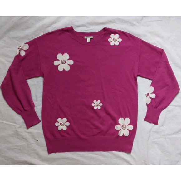 Versona Sweater Pink White Daisy Lightweight Barbiecore Feminine Womens Medium - Picture 1 of 10